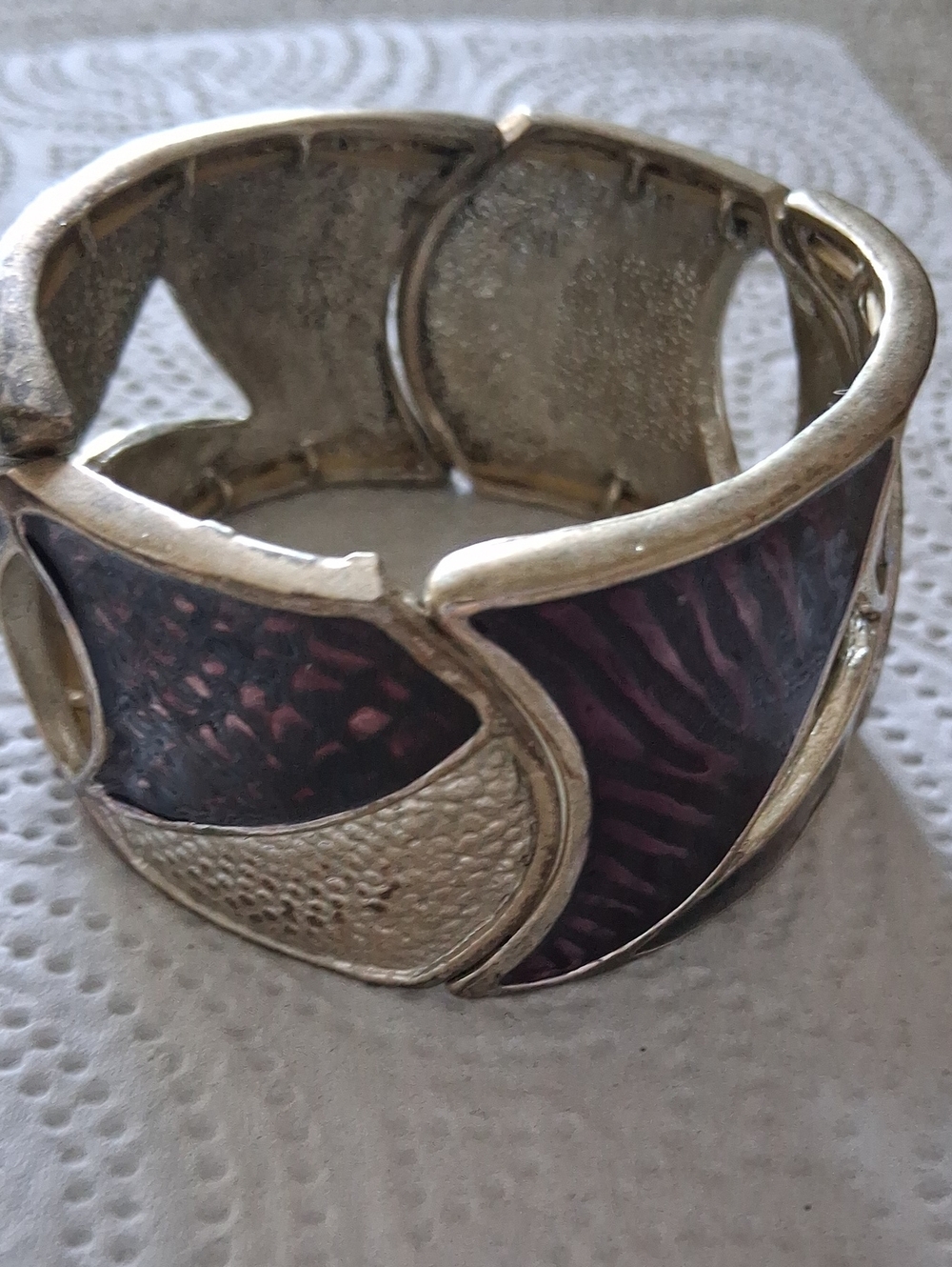 Gold-Tone Purple Enamel Panel Cuff Bracelet
